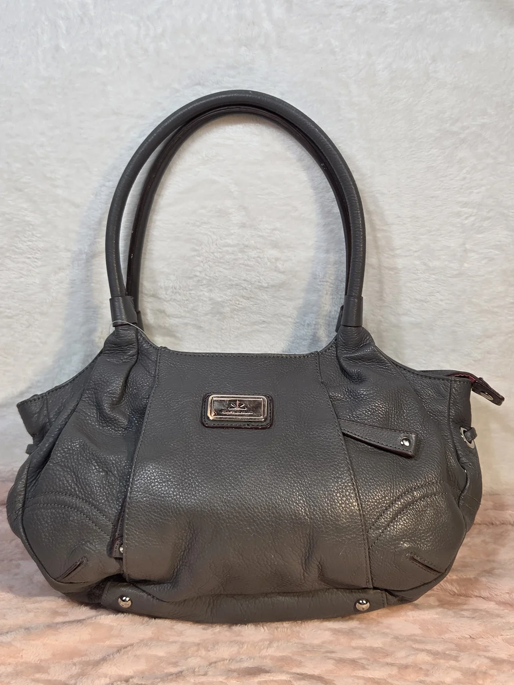 Isaac Mizrahi Gray Pebbled Leather Satchel